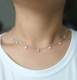 925 Silver CZ Station Choker Dots Charm Necklace