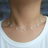 925 Silver CZ Station Choker Dots Charm Necklace