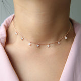 925 Silver CZ Station Choker Dots Charm Necklace