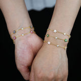 Colorful CZ Station Chain Bracelet Dainty Flower Charm Plated Rainbow Jewelry