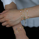 Colorful CZ Station Chain Bracelet Dainty Flower Charm Plated Rainbow Jewelry