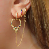 925 Silver Handcuff Long Chain Earring Women Rainbow