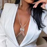 Summer Metal Rhinestone Bow Chest Chain Hip Hop Party Body Chain