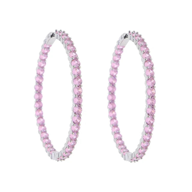 Summer High Round Earring Bling CZ Jewelry Micro Paved 55mm Hoop Women