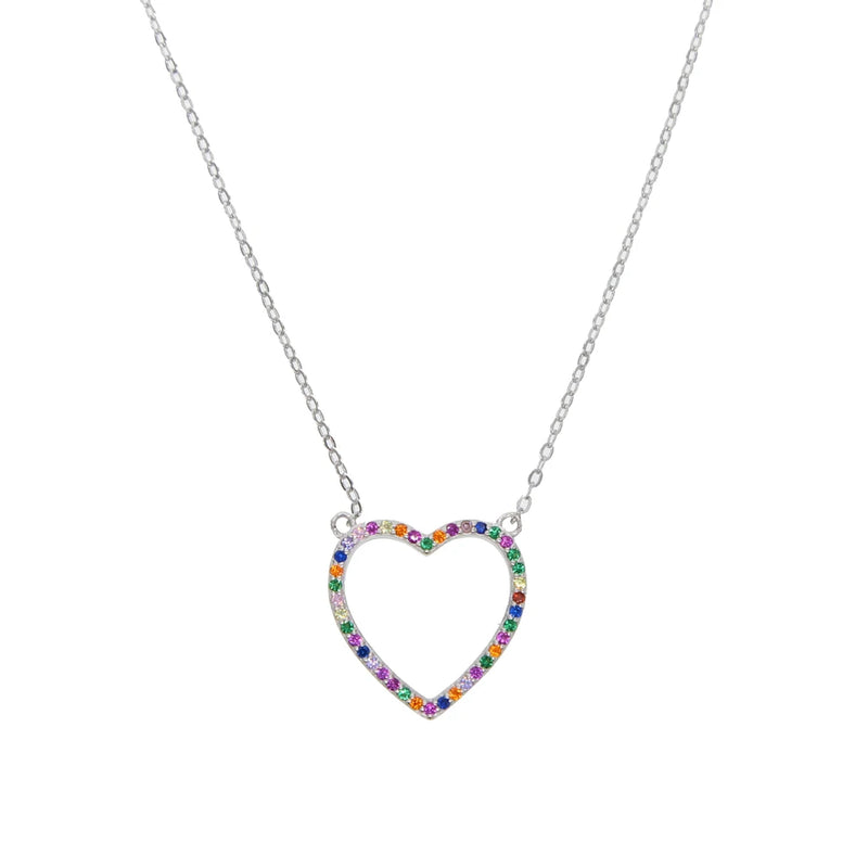 925 Sterling Silver Heart Pendant with Rainbow Cz