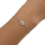 Small Cross Charm Micro Pave Clear Cz Dainty 925 Sterling Silver Bracelet