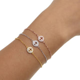 Small Cross Charm Micro Pave Clear Cz Dainty 925 Sterling Silver Bracelet