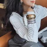 Wide Retro Bracelet Punk Elastic Vertical Stripe Ladies Wrist Accessories