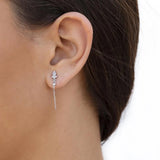 925 Silver Chain Charm Dangle Earrings Crown Cz Paved Shape Wedding
