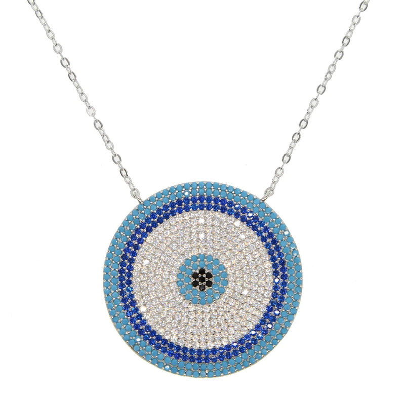 Evil Eye Round Neckalce Paved And Cz Necklace