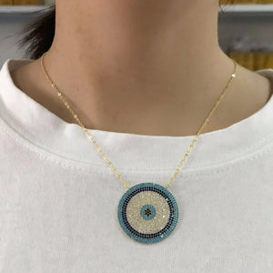 Evil Eye Round Neckalce Paved And Cz Necklace