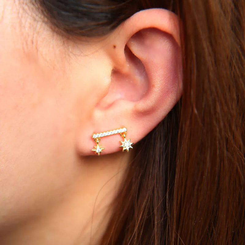 925 Sterling Silver Double Star Snowflake Earring Wedding Jewelry