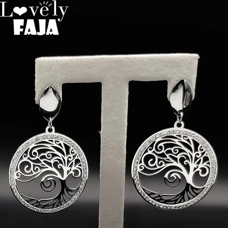 Tree of Life Crystal Stainless Steel Earrings for Women