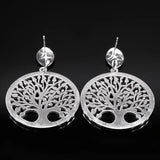 Tree of Life Crystal Stud Earrings Silver Jewelry E14S03