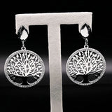 Tree of Life Crystal Stud Earrings Silver Jewelry E14S03