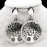 Tree of Life Crystal Stud Earrings Silver Jewelry E14S03
