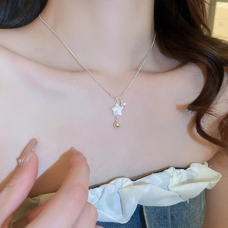 Shell Pearl Star Pentagram Charms Pendant Necklace for Women