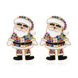 Colorful Crystal Santa Claus Elk Christmas Tree Earrings for Women Girls