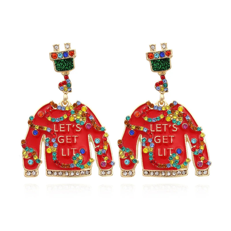 Colorful Crystal Santa Claus Elk Christmas Tree Earrings for Women Girls