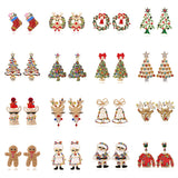 Colorful Crystal Santa Claus Elk Christmas Tree Earrings for Women Girls
