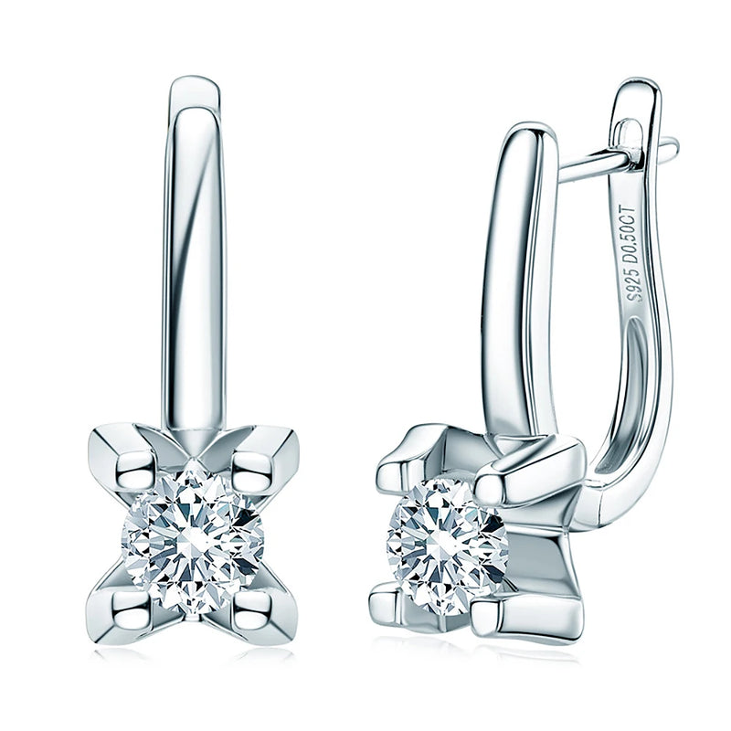Moissanite Dangle Huggie Earring 0.5ct 925 Sterling Silver Hoop