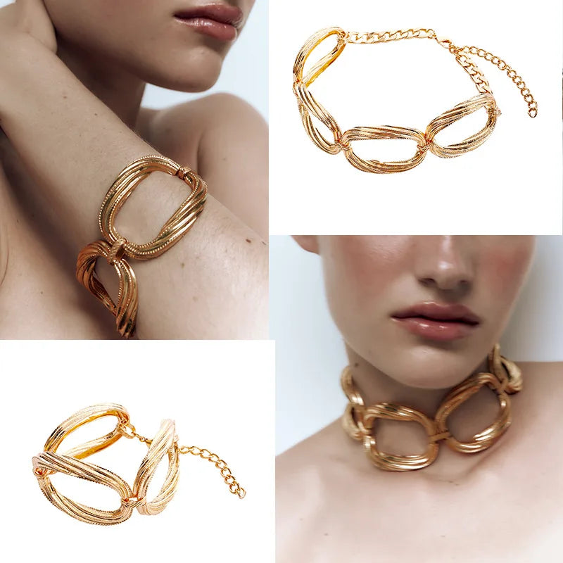 ZAA Metal Oval Chains Choker Necklace Women Punk Hip Hop Jewelry