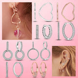 925 Silver & CZ Pave Heart Hoop Earrings for Women