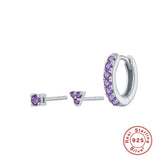 S925 Silver Purple/Green/Pink Zircon Stud Earrings CZ Piercing