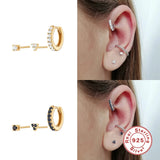S925 Silver Purple/Green/Pink Zircon Stud Earrings CZ Piercing