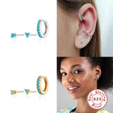 S925 Silver Purple/Green/Pink Zircon Stud Earrings CZ Piercing