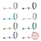 S925 Silver Purple/Green/Pink Zircon Stud Earrings CZ Piercing