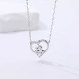 Zircon Mother's Love Hug Heart Necklace Sterling Silver 925