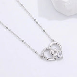 Zircon Mother's Love Hug Heart Necklace Sterling Silver 925