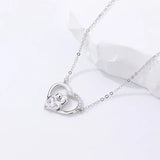 Zircon Mother's Love Hug Heart Necklace Sterling Silver 925