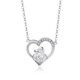 Zircon Mother's Love Hug Heart Necklace Sterling Silver 925