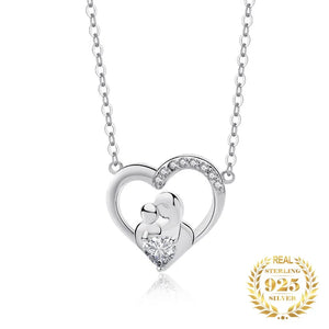 Zircon Mother's Love Hug Heart Necklace Sterling Silver 925