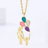 Sterling Silver Colorful Enamel Balloon Mother Daughter Pendant Necklace