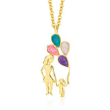 Sterling Silver Colorful Enamel Balloon Mother Daughter Pendant Necklace