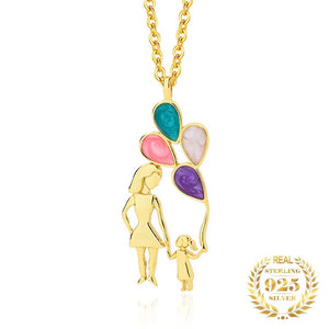 Sterling Silver Colorful Enamel Balloon Mother Daughter Pendant Necklace