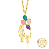 Sterling Silver Colorful Enamel Balloon Mother Daughter Pendant Necklace