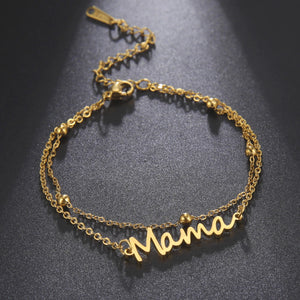 Layered Titanium Text Mama Bracelet Women Stacked Stainless Steel Mother's Gift