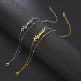 Layered Titanium Text Mama Bracelet Women Stacked Stainless Steel Mother's Gift