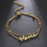 Layered Titanium Text Mama Bracelet Women Stacked Stainless Steel Mother's Gift