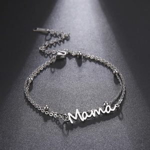 Layered Titanium Text Mama Bracelet Women Stacked Stainless Steel Mother's Gift