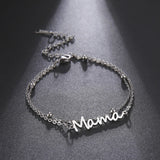 Layered Titanium Text Mama Bracelet Women Stacked Stainless Steel Mother's Gift
