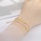 Layered Titanium Text Mama Bracelet Women Stacked Stainless Steel Mother's Gift