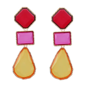 Colorful Square Water Drop Resin Earrings Statement Party Jewelry