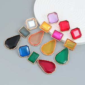 Colorful Square Water Drop Resin Earrings Statement Party Jewelry