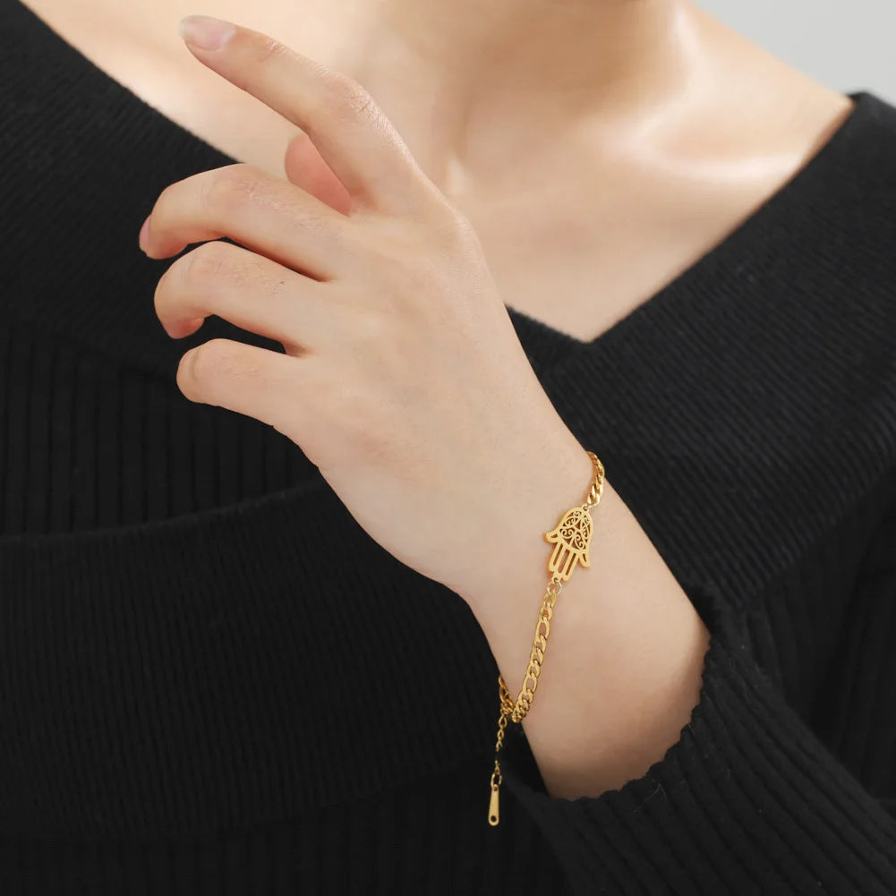 Hamsa Hand Stainless Steel Chain Bracelet Women