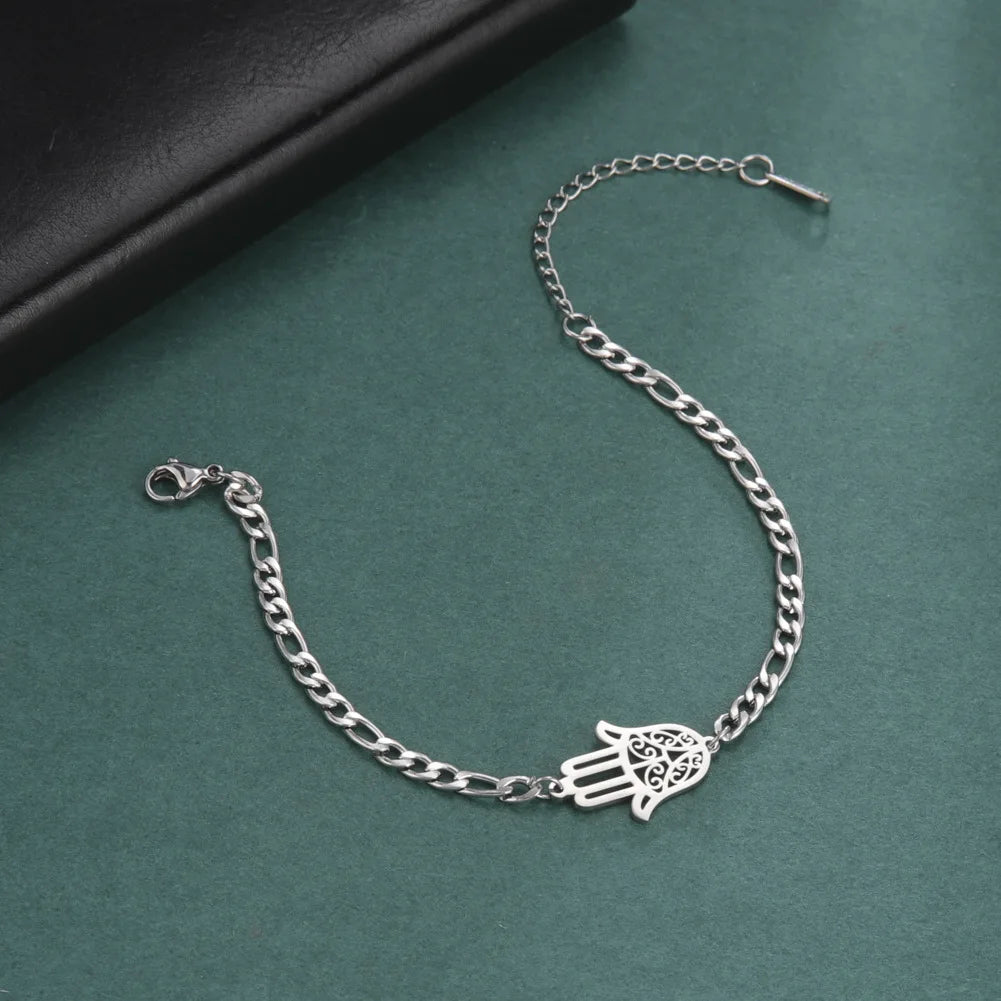 Hamsa Hand Stainless Steel Chain Bracelet Women